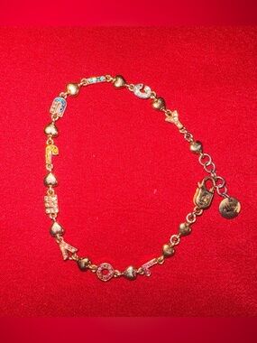 Juicy Couture Gold Heart Link Bracelet with Multicolor Pave Charms